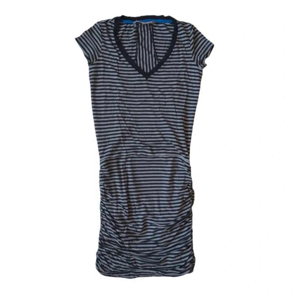 Athleta Black Gray Striped V-Neck Above Knee Topanga Shirt Dress Women's XXS